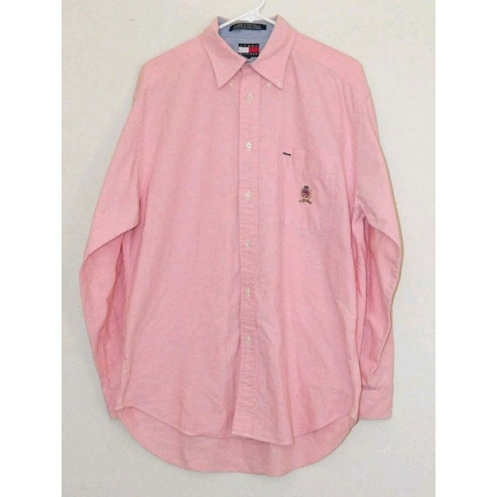 Vtg Tommy Hilfiger Mens Size Med Pink Denim Shirt